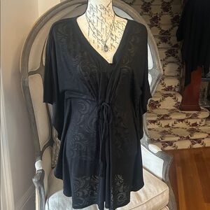 NWT Catalina Black Paisley Women's Tie-Front V-Neck Tunic M